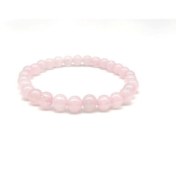 Rose Quartz Gemstone Beaded Stretch Bracelet - Picture 2 of 3